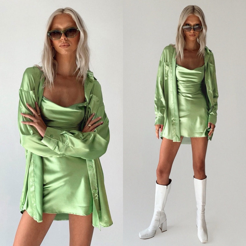 Princess Polly Annalise Green Satin Mini Dress